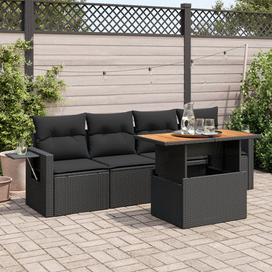 Set Divani da Giardino 5 pz con Cuscini in Polyrattan Nero