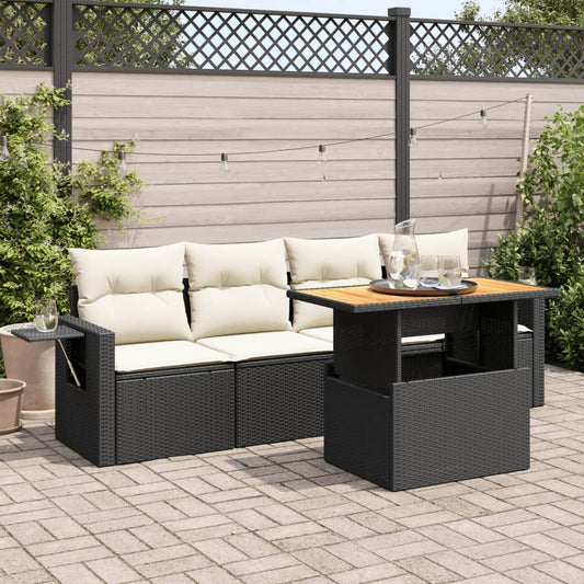 Set Divani da Giardino 5 pz con Cuscini in Polyrattan Nero