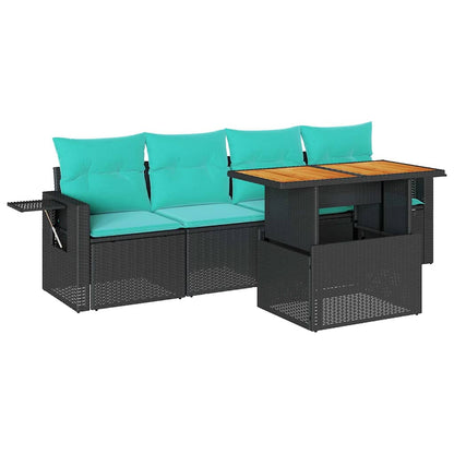 Set Divani da Giardino 5 pz con Cuscini in Polyrattan Nero | homemem39