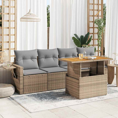 Set Divano da Giardino 5 pz con Cuscini Beige in Polyrattan | homemem39
