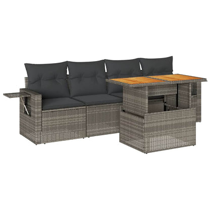 Set Divano da Giardino 5 pz con Cuscini Grigio in Polyrattan | homemem39