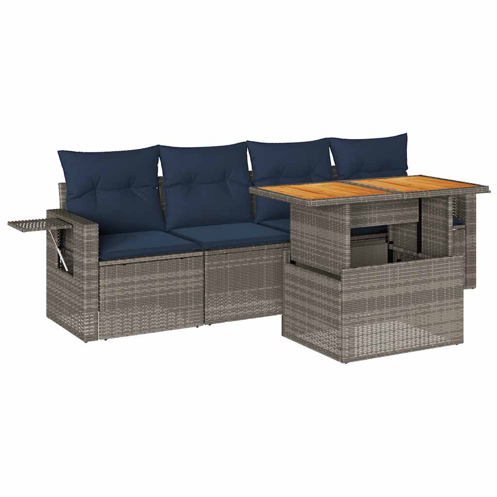 Set Divano da Giardino 5 pz con Cuscini Grigio in Polyrattan | homemem39