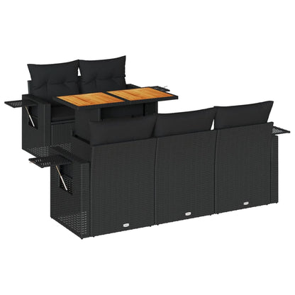 Set Divano da Giardino 6 pz con Cuscini Nero in Polyrattan