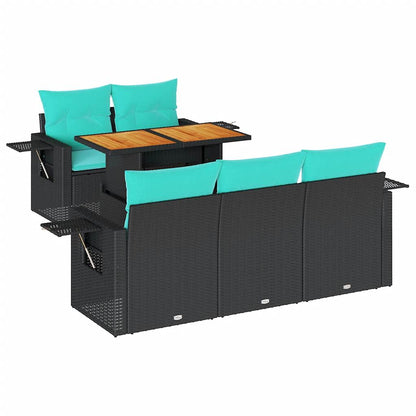 Set Divano da Giardino 6 pz con Cuscini Nero in Polyrattan