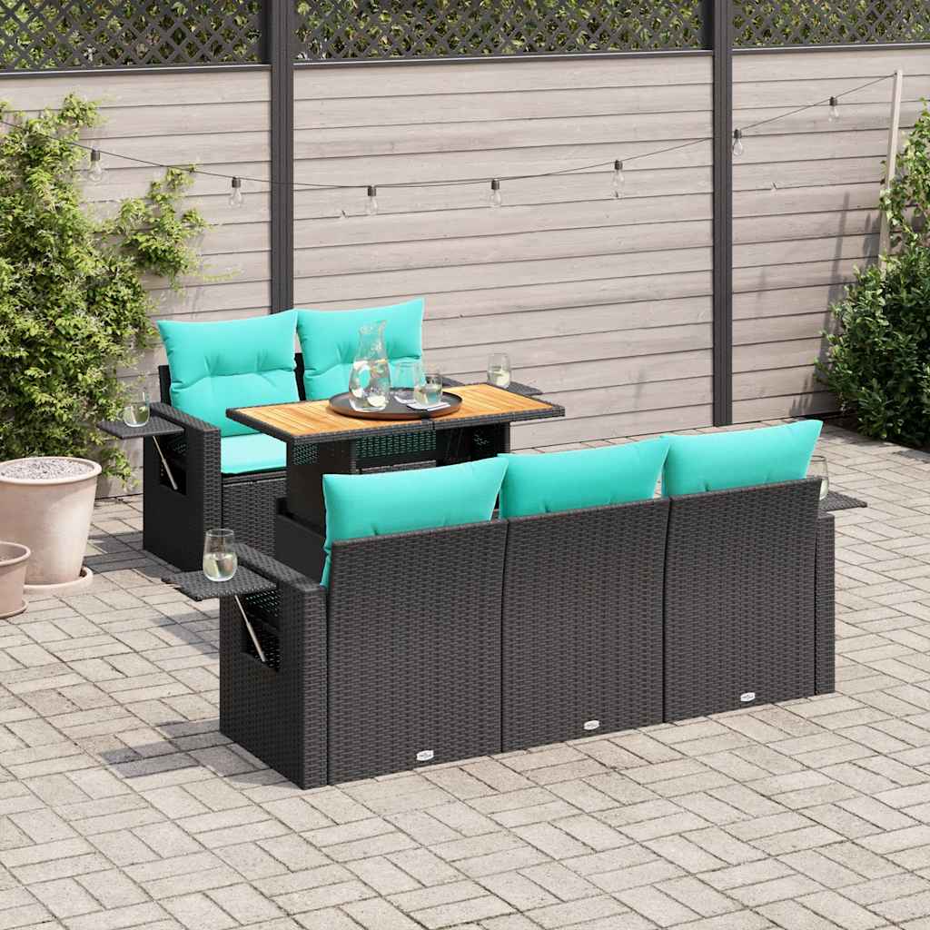 Set Divano da Giardino 6 pz con Cuscini Nero in Polyrattan | homemem39