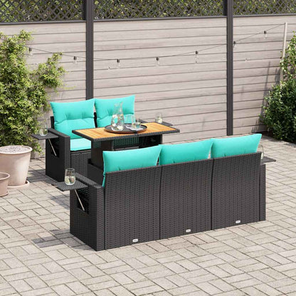 Set Divano da Giardino 6 pz con Cuscini Nero in Polyrattan | homemem39