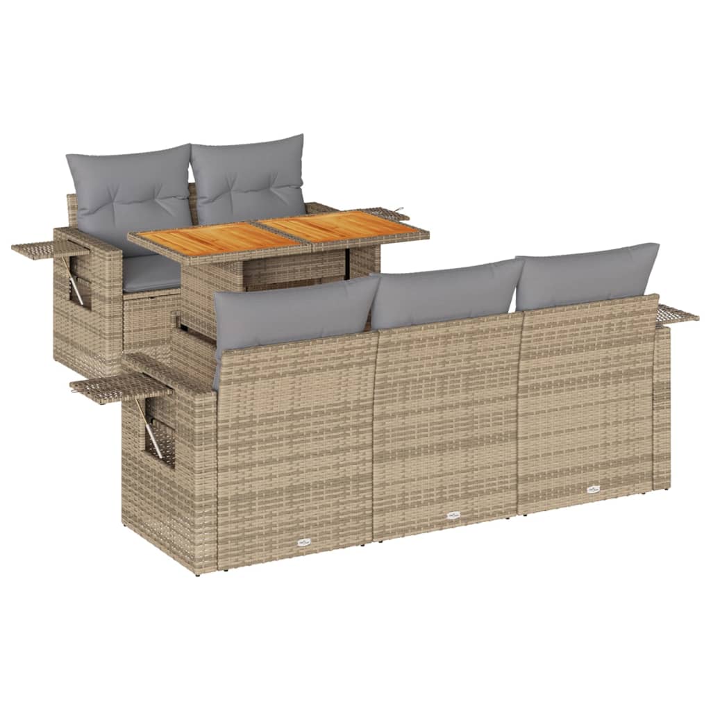 Set Divano da Giardino 6 pz con Cuscini Beige in Polyrattan | homemem39