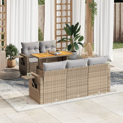 Set Divano da Giardino 6 pz con Cuscini Beige in Polyrattan | homemem39