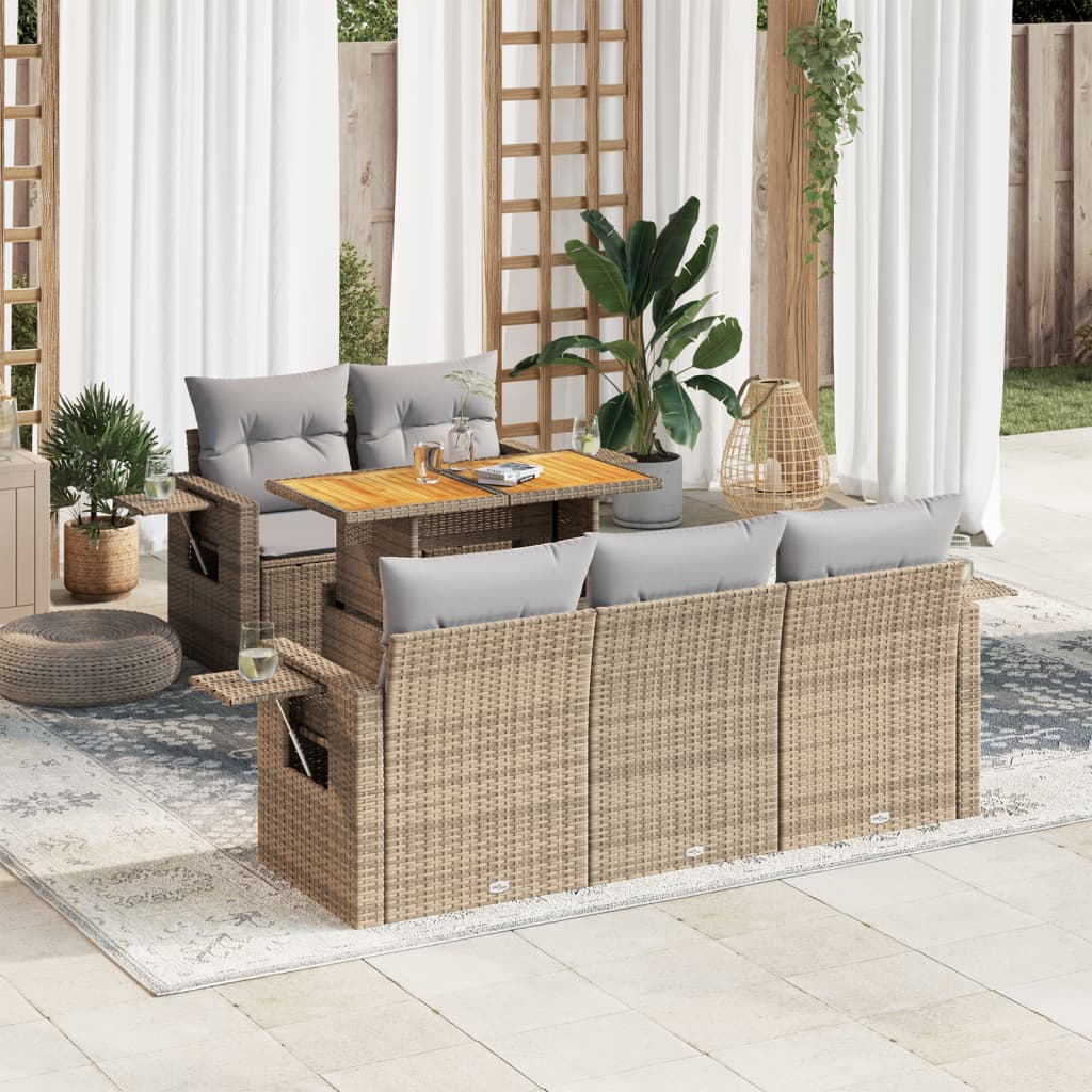 Set Divano da Giardino 6 pz con Cuscini Beige in Polyrattan