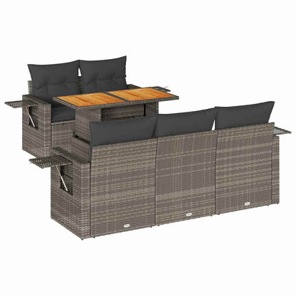 Set Divano da Giardino 6 pz con Cuscini Grigio in Polyrattan