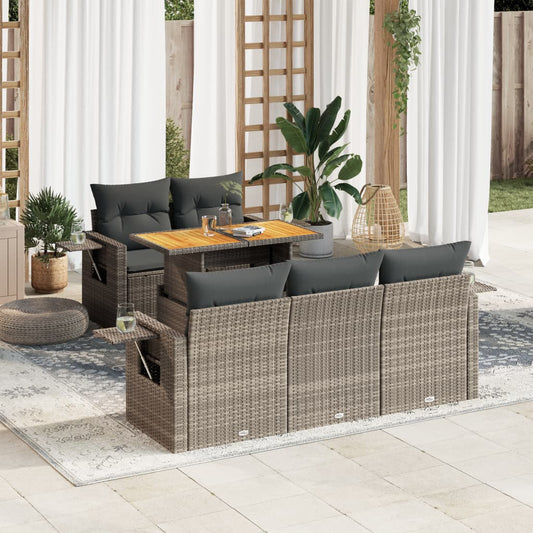 Set Divano da Giardino 6 pz con Cuscini Grigio in Polyrattan