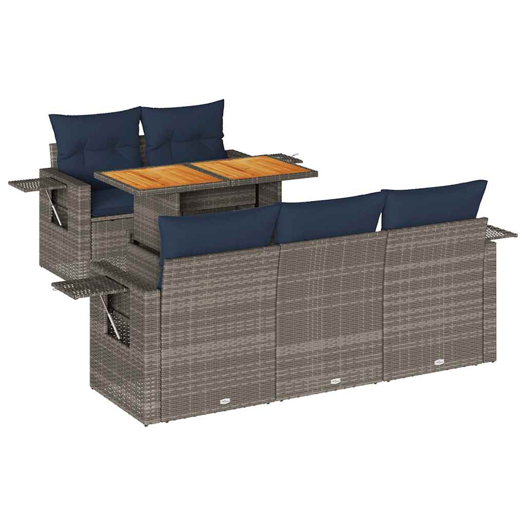 Set Divano da Giardino 6 pz con Cuscini Grigio in Polyrattan | homemem39
