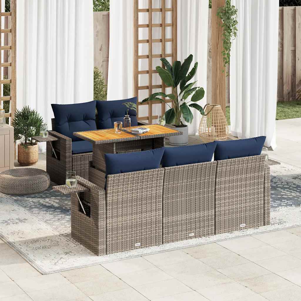 Set Divano da Giardino 6 pz con Cuscini Grigio in Polyrattan | homemem39
