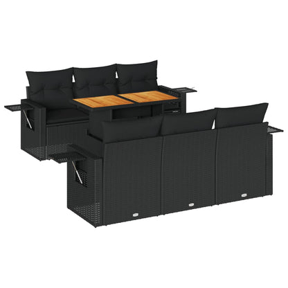 Set Divani da Giardino con Cuscini 7pz Nero Polyrattan