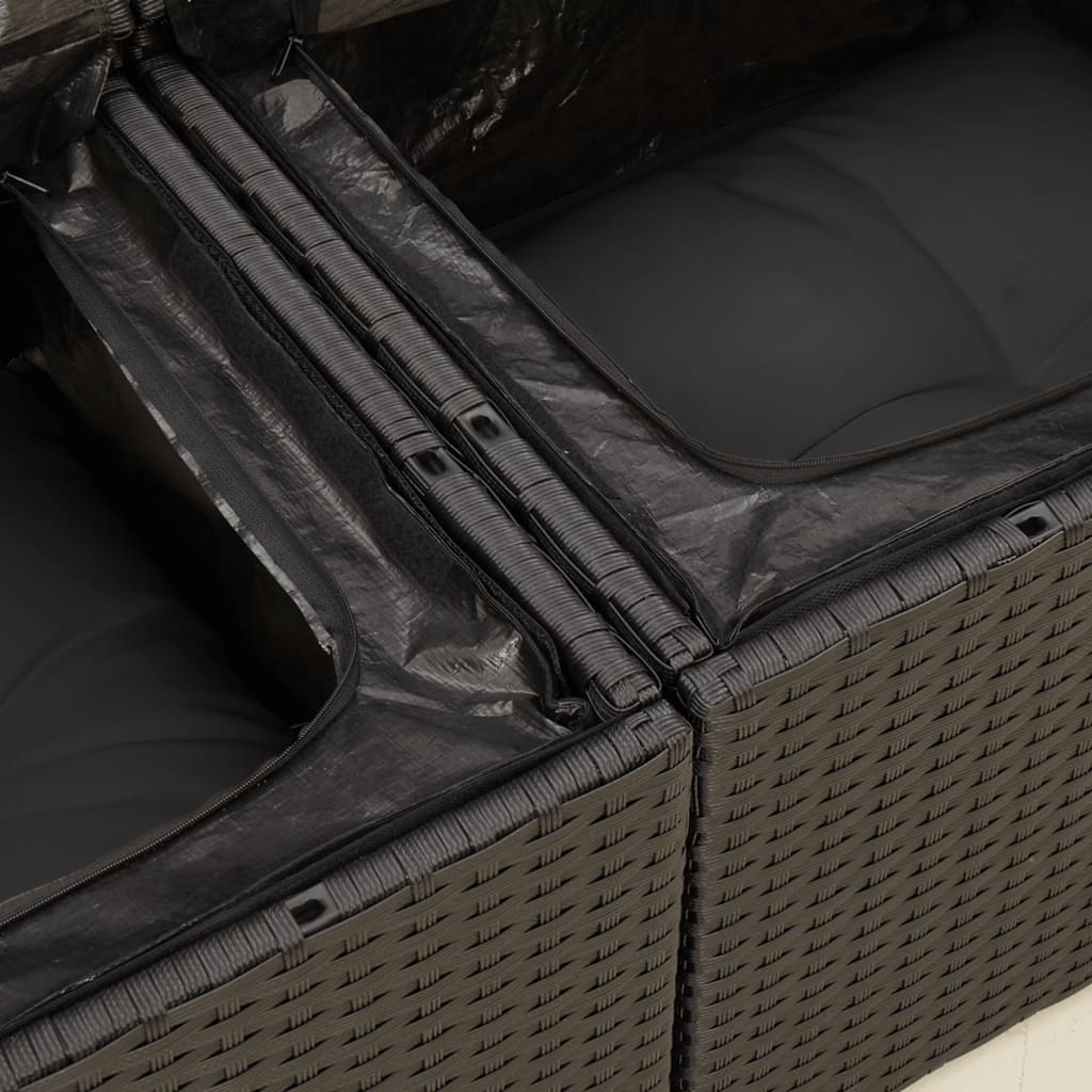 Set Divani da Giardino con Cuscini 7pz Nero Polyrattan