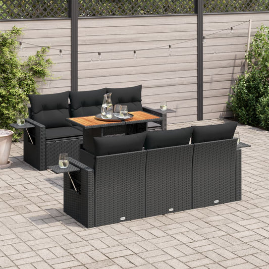 Set Divani da Giardino con Cuscini 7pz Nero Polyrattan