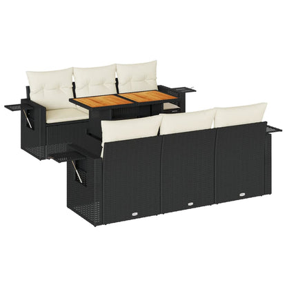 Set Divani da Giardino con Cuscini 7pz Nero Polyrattan