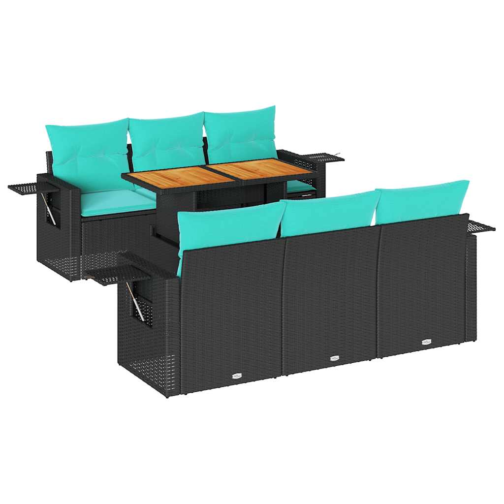 Set Divani da Giardino con Cuscini 7pz Nero Polyrattan