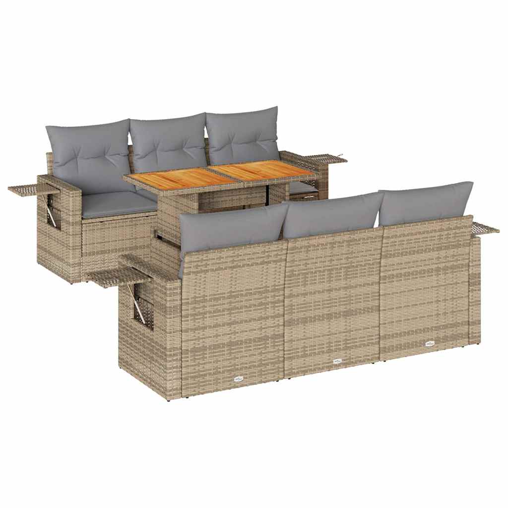 Set Divani da Giardino 7 pz con Cuscini Beige in Polyrattan | homemem39
