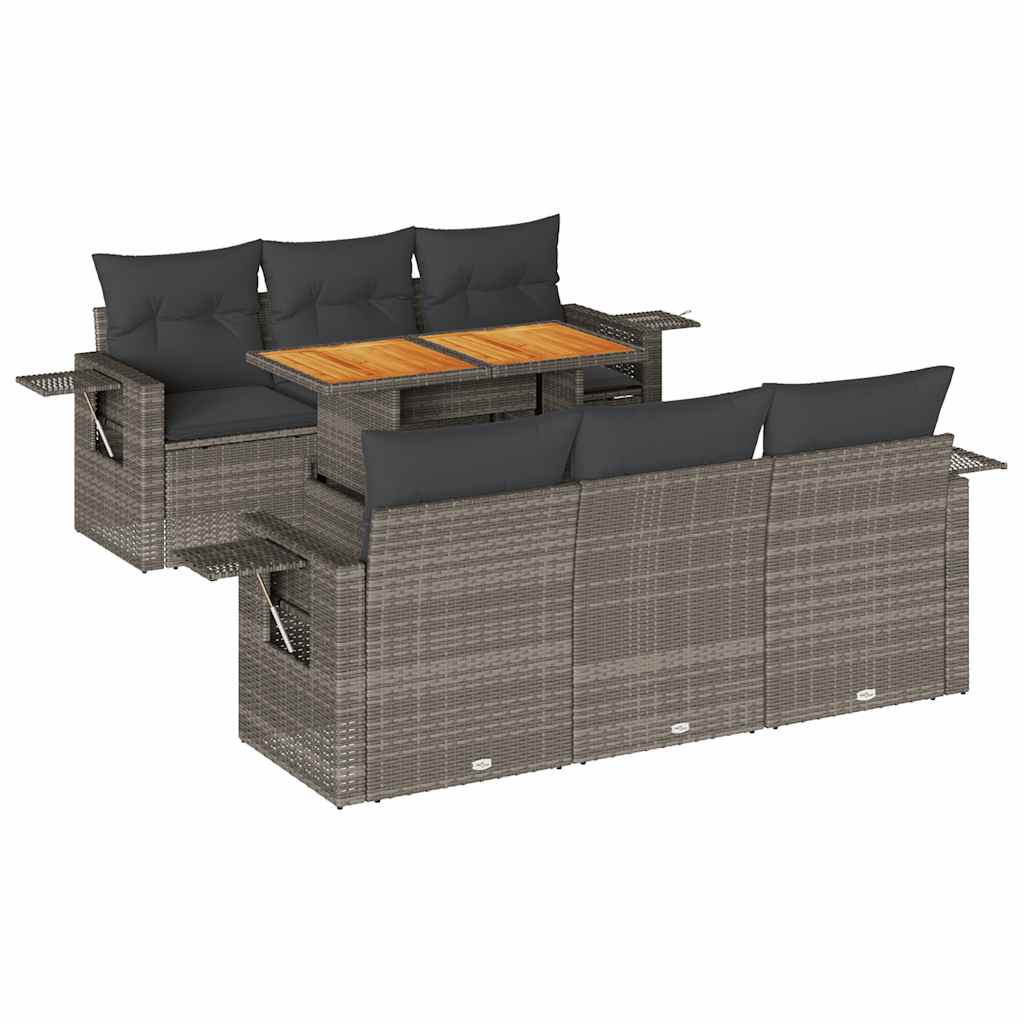 Set Divani da Giardino 7 pz con Cuscini Grigio in Polyrattan