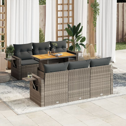 Set Divani da Giardino 7 pz con Cuscini Grigio in Polyrattan