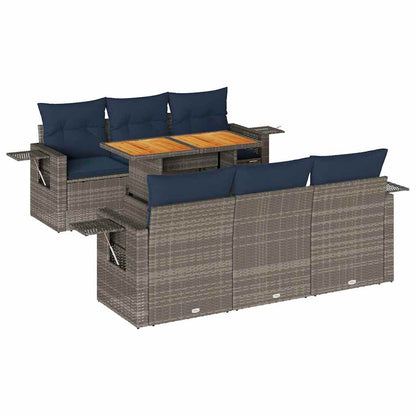 Set Divani da Giardino 7 pz con Cuscini Grigio in Polyrattan | homemem39