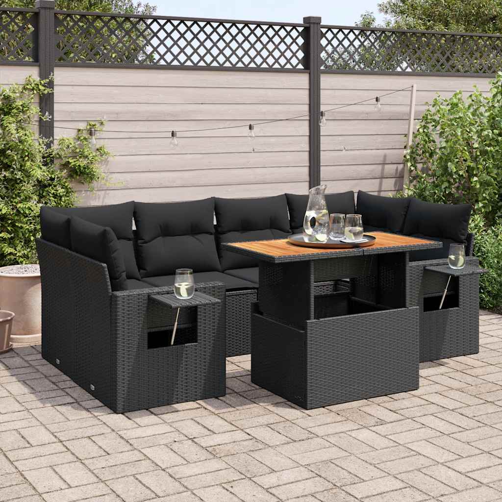 Set Divani da Giardino con Cuscini 7pz Nero Polyrattan | homemem39