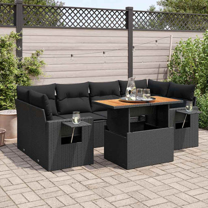 Set Divani da Giardino con Cuscini 7pz Nero Polyrattan | homemem39