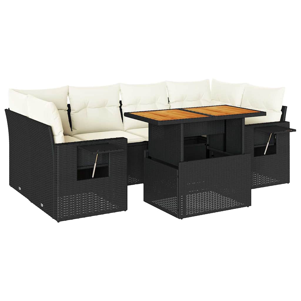 Set Divani da Giardino con Cuscini 7pz Nero Polyrattan