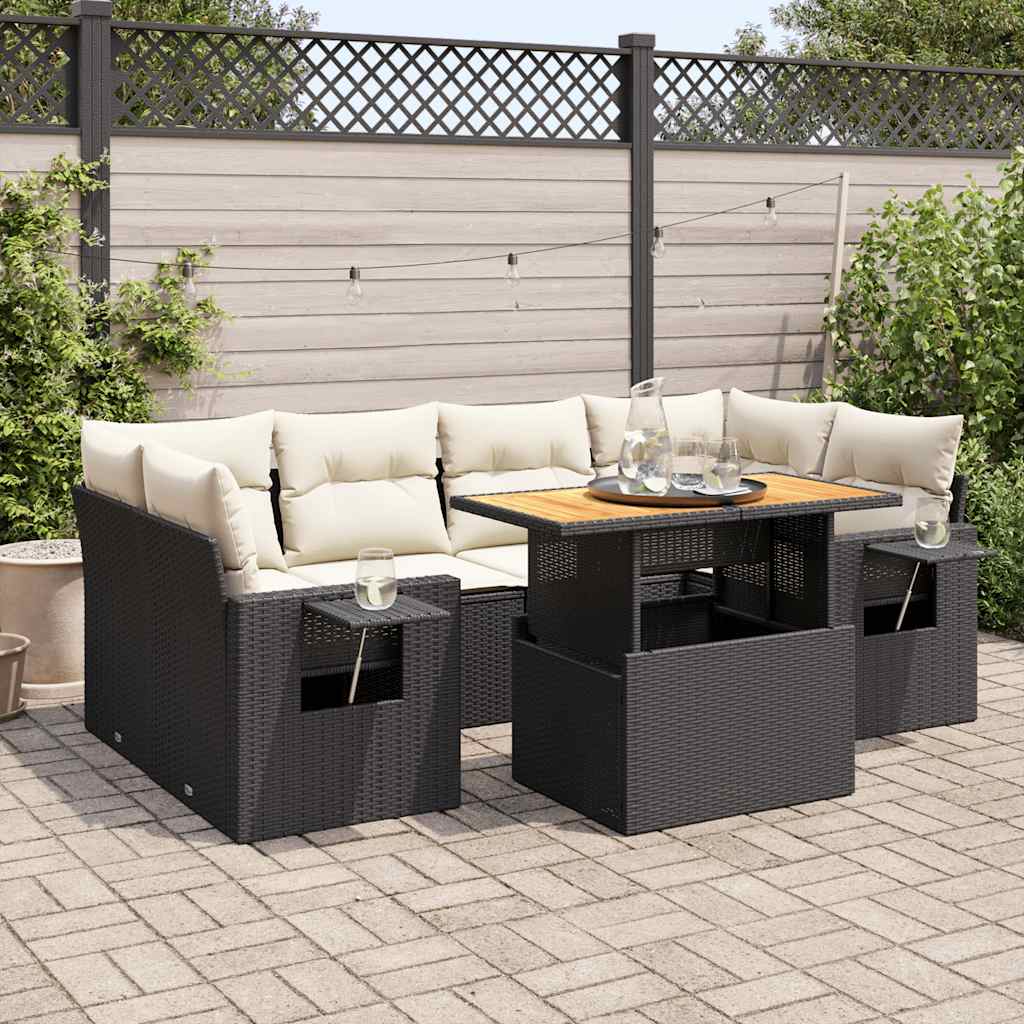 Set Divani da Giardino con Cuscini 7pz Nero Polyrattan - homemem39
