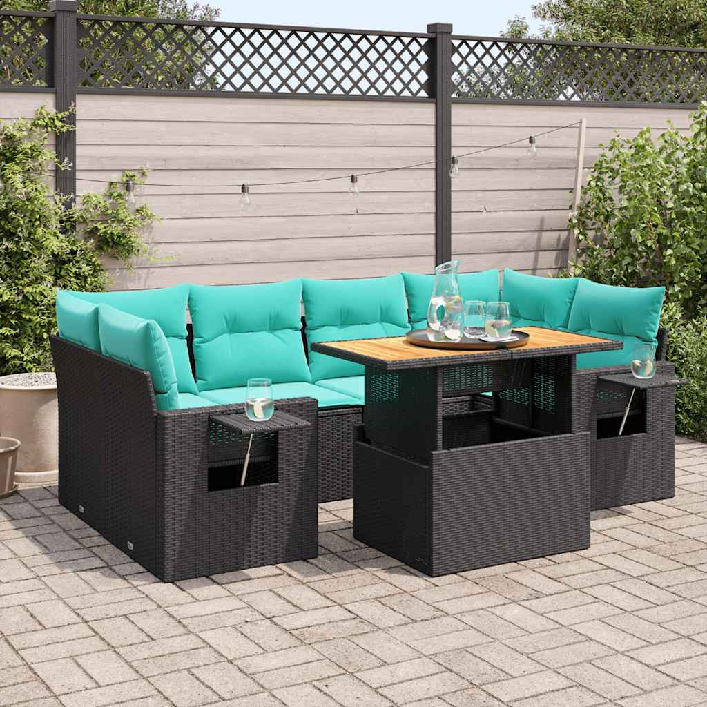 Set Divani da Giardino con Cuscini 7pz Nero Polyrattan | homemem39