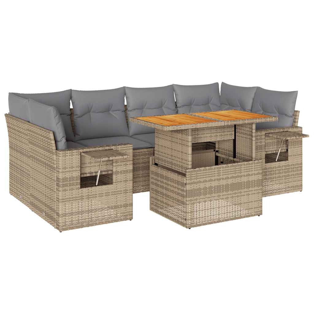 Set Divani da Giardino 7 pz con Cuscini Beige in Polyrattan | homemem39