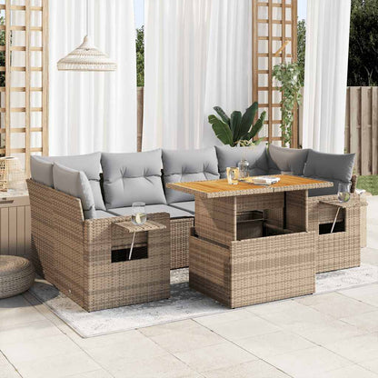 Set Divani da Giardino 7 pz con Cuscini Beige in Polyrattan