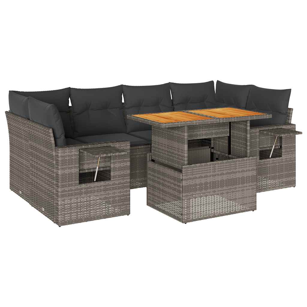 Set Divani da Giardino 7 pz con Cuscini Grigio in Polyrattan | homemem39