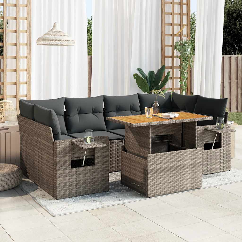 Set Divani da Giardino 7 pz con Cuscini Grigio in Polyrattan | homemem39