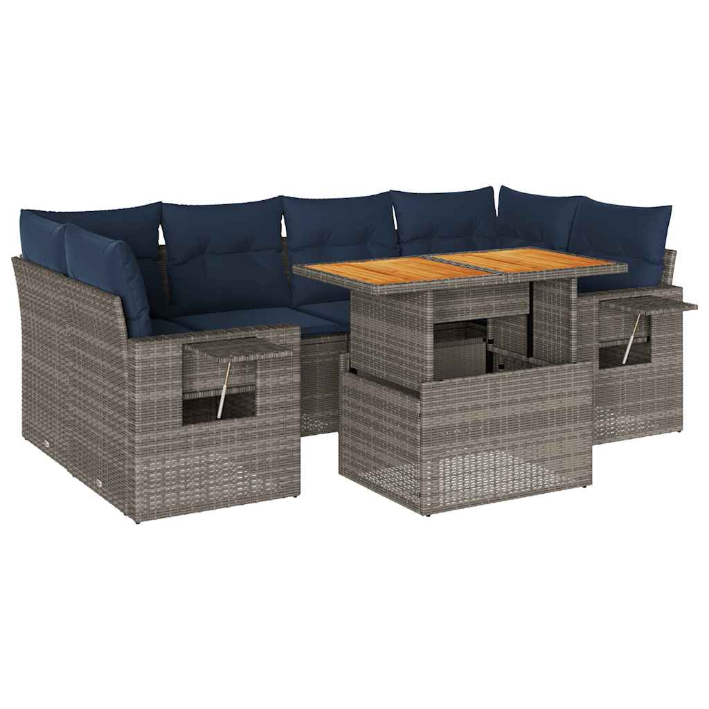 Set Divani da Giardino 7 pz con Cuscini Grigio in Polyrattan | homemem39
