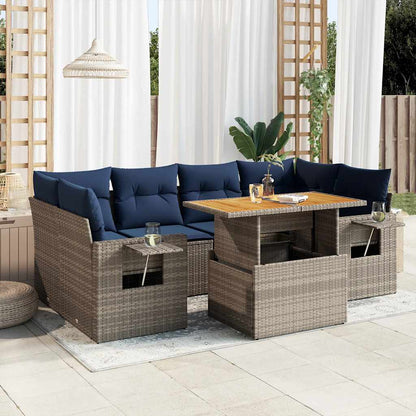 Set Divani da Giardino 7 pz con Cuscini Grigio in Polyrattan | homemem39
