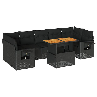 Set Divani da Giardino con Cuscini 8 pz Nero in Polyrattan | homemem39