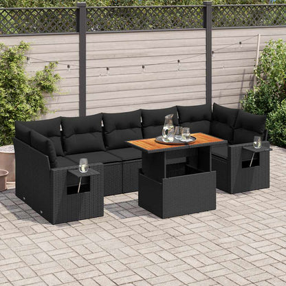 Set Divani da Giardino con Cuscini 8 pz Nero in Polyrattan | homemem39