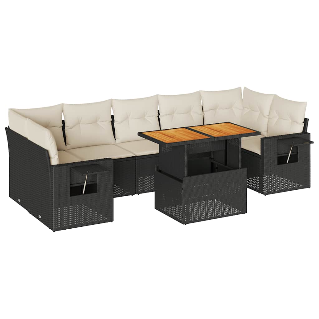 Set Divani da Giardino con Cuscini 8 pz Nero in Polyrattan | homemem39