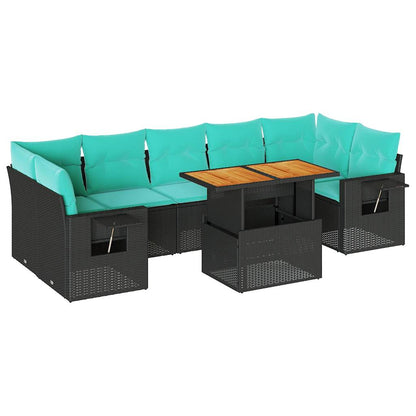 Set Divani da Giardino con Cuscini 8 pz Nero in Polyrattan