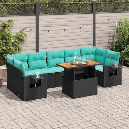 Set Divani da Giardino con Cuscini 8 pz Nero in Polyrattan | homemem39