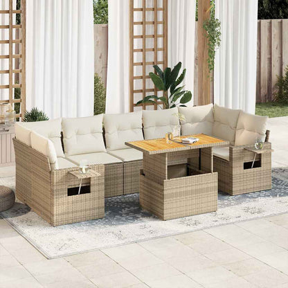 Set Divano da Giardino 8 pz con Cuscini Beige in Polyrattan | homemem39