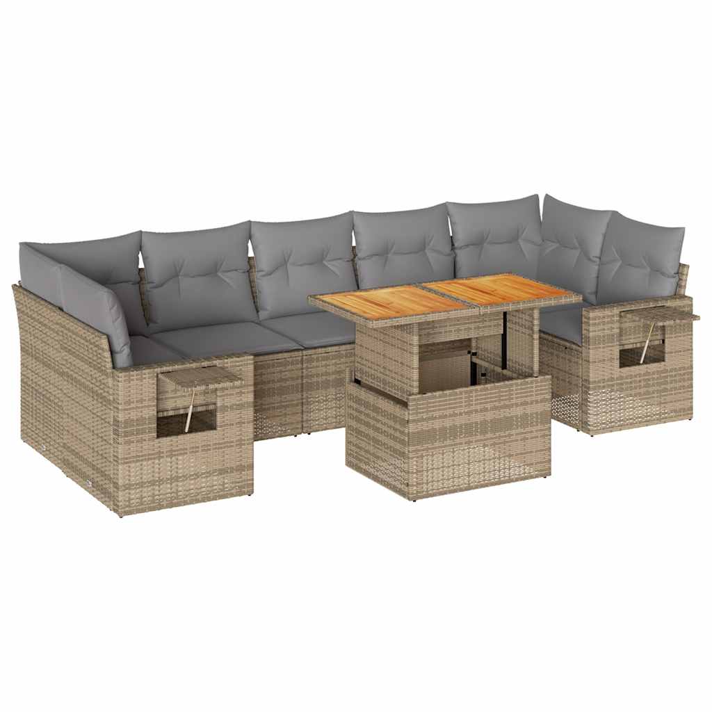 Set Divano da Giardino 8 pz con Cuscini Beige in Polyrattan | homemem39