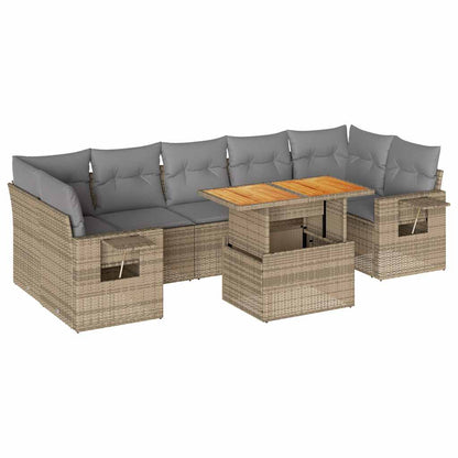 Set Divano da Giardino 8 pz con Cuscini Beige in Polyrattan | homemem39
