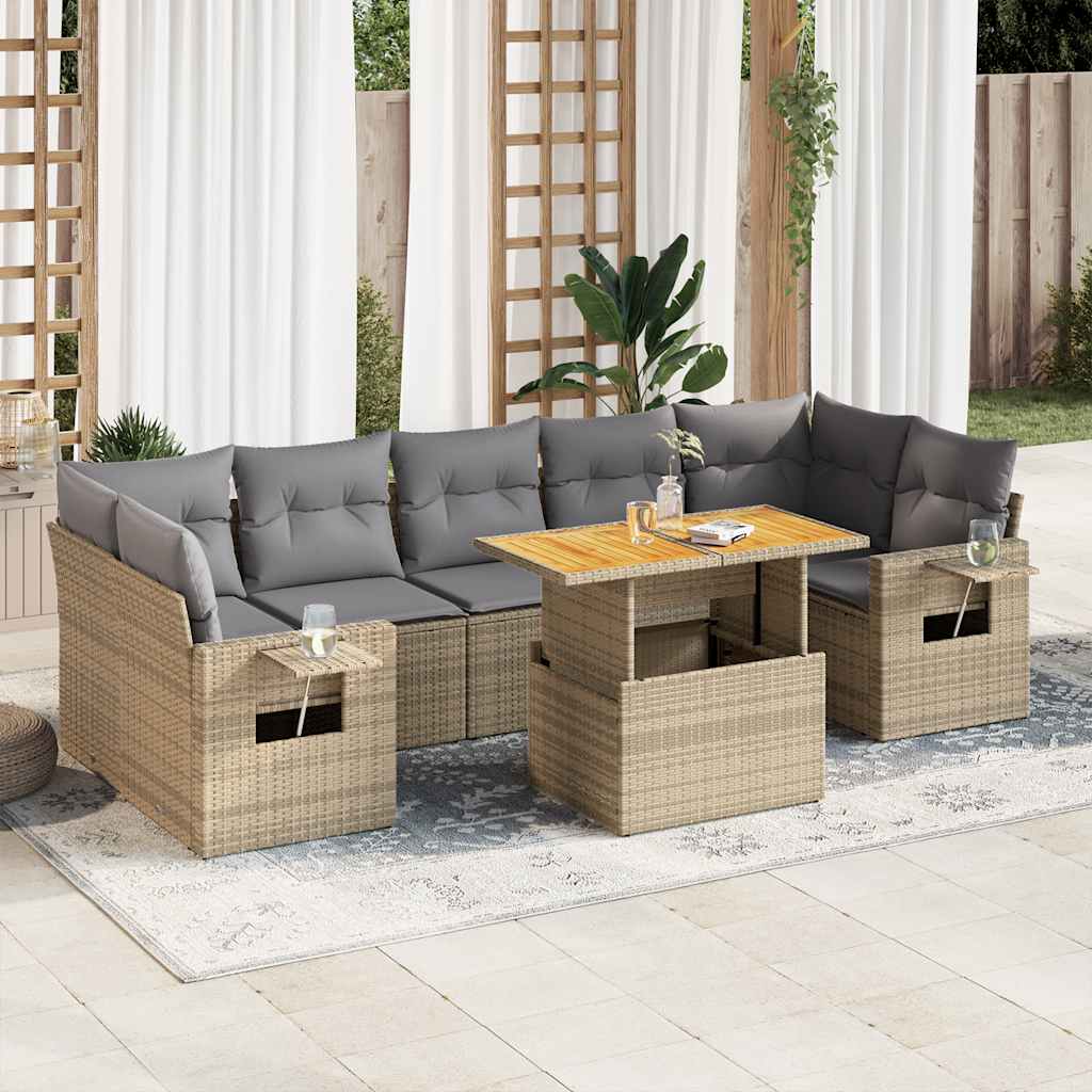 Set Divano da Giardino 8 pz con Cuscini Beige in Polyrattan | homemem39