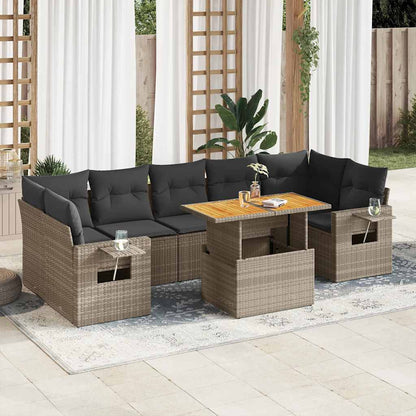 Set Divano da Giardino 8 pz con Cuscini Grigio in Polyrattan