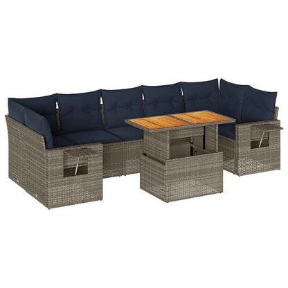 Set Divano da Giardino 8 pz con Cuscini Grigio in Polyrattan | homemem39