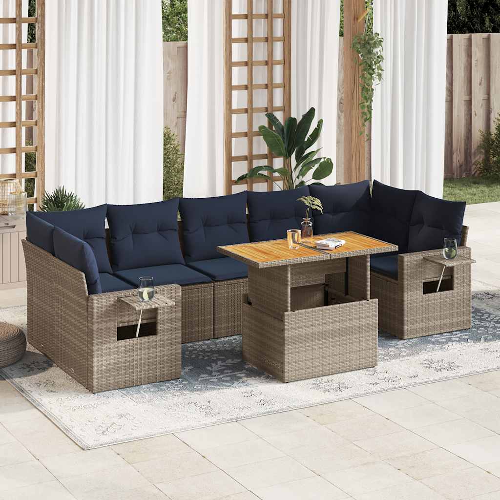 Set Divano da Giardino 8 pz con Cuscini Grigio in Polyrattan | homemem39