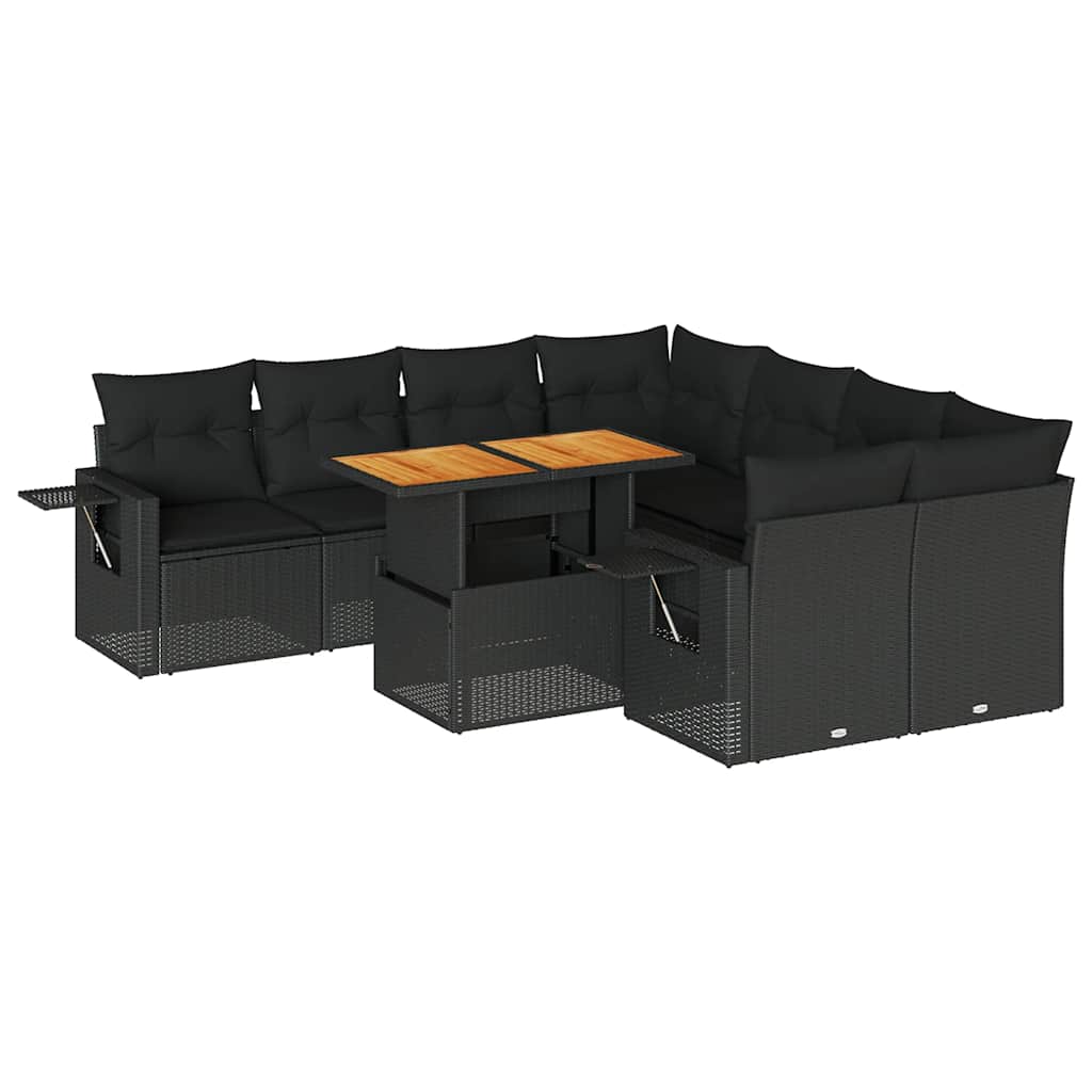 Set Divani da Giardino 9 pz con Cuscini Nero in Polyrattan | homemem39
